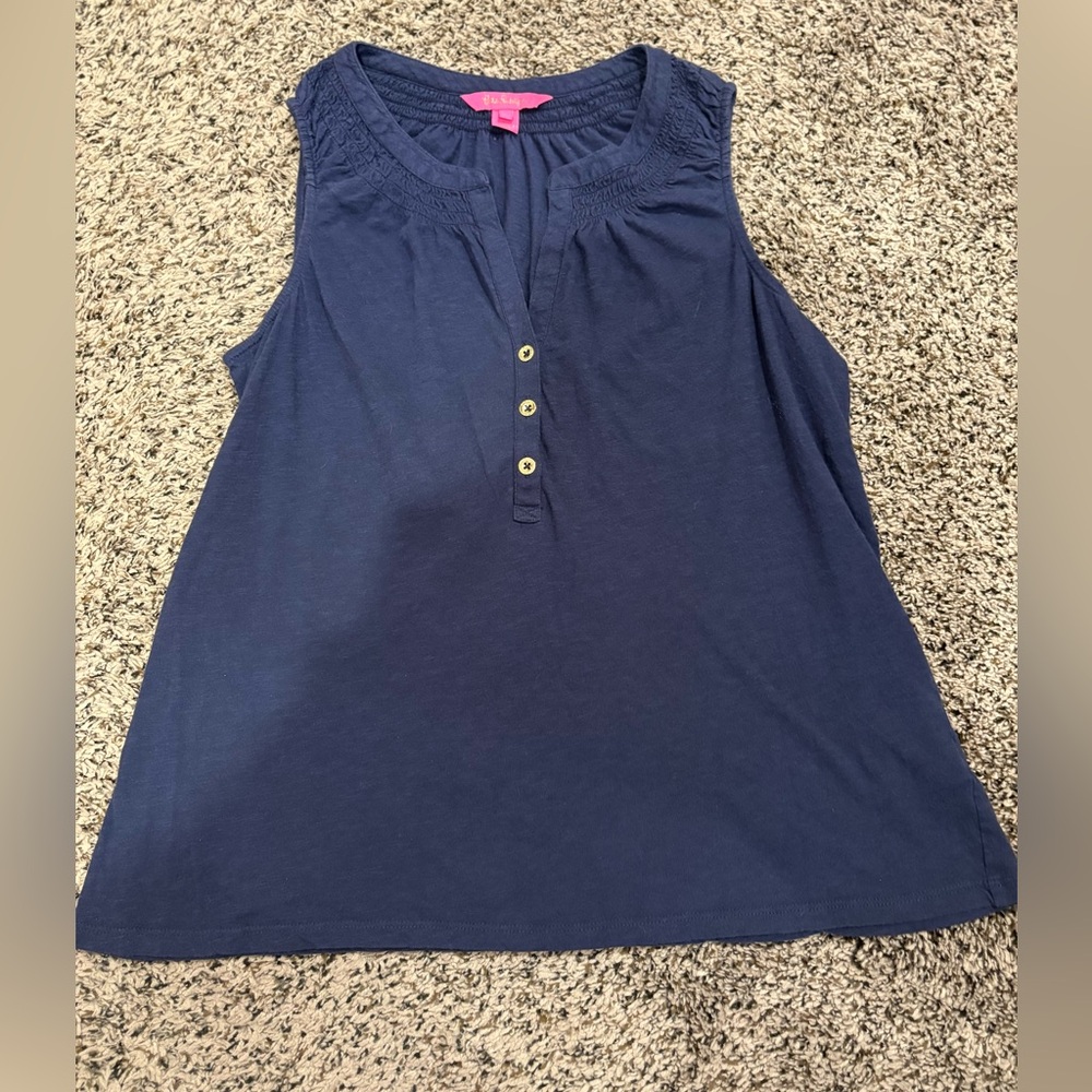 Lilly Pulitzer Navy Tank Top with Button Detail